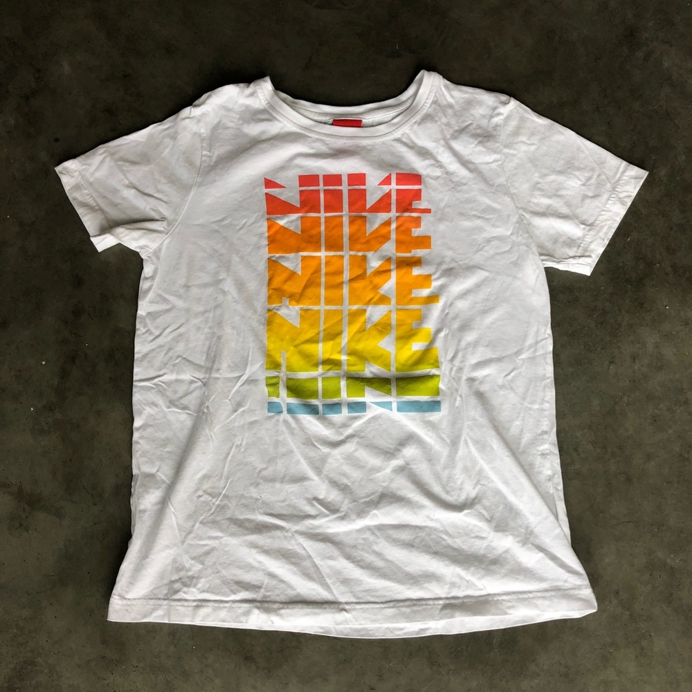 White Nike color faded logo shirt